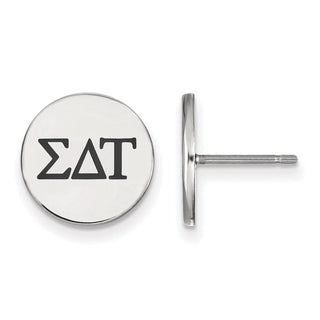 Sterling Silver Rhodium-plated LogoArt Sigma Delta Tau Sorority Greek Letters Black Enamel Post Earrings