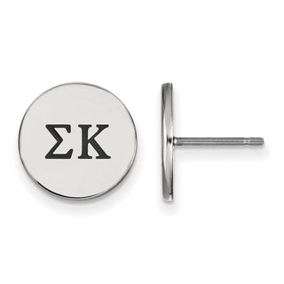 Sterling Silver Rhodium-plated LogoArt Sigma Kappa Sorority Greek Letters Black Enamel Post Earrings