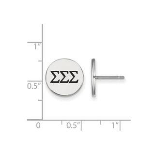 Sterling Silver Rhodium-plated LogoArt Sigma Sigma Sigma Sorority Greek Letters Black Enamel Post Earrings