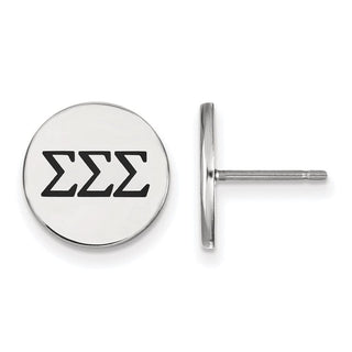 Sterling Silver Rhodium-plated LogoArt Sigma Sigma Sigma Sorority Greek Letters Black Enamel Post Earrings