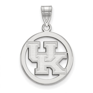 Sterling Silver Rhodium-plated LogoArt University of Kentucky U-K Small Circle Pendant