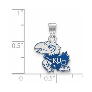 Sterling Silver Rhodium-plated LogoArt The University of Kansas Jayhawk Medium Enameled Pendant