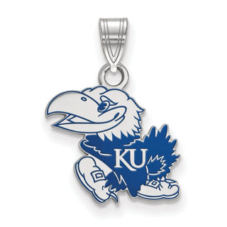 Sterling Silver Rhodium-plated LogoArt The University of Kansas Jayhawk Medium Enameled Pendant