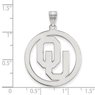 Sterling Silver Rhodium-plated LogoArt University of Oklahoma O-U Extra Large Circle Pendant