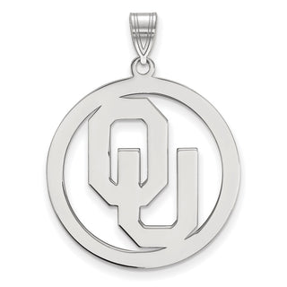 Sterling Silver Rhodium-plated LogoArt University of Oklahoma O-U Extra Large Circle Pendant