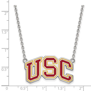 Sterling Silver Rhodium-plated LogoArt University of Southern California U-S-C Large Enameled Pendant 18 inch Necklace