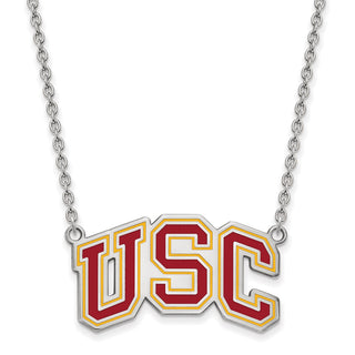 Sterling Silver Rhodium-plated LogoArt University of Southern California U-S-C Large Enameled Pendant 18 inch Necklace