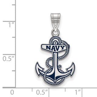 Sterling Silver Rhodium-plated LogoArt US Naval Academy Anchor Large Enameled Pendant