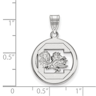 Sterling Silver Rhodium-plated LogoArt University of South Carolina Medium Circle Pendant
