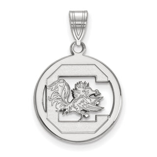 Sterling Silver Rhodium-plated LogoArt University of South Carolina Medium Circle Pendant