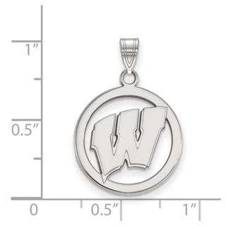 Sterling Silver Rhodium-plated LogoArt University of Wisconsin Letter W Medium Circle Pendant