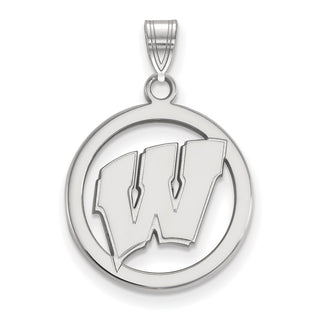 Sterling Silver Rhodium-plated LogoArt University of Wisconsin Letter W Medium Circle Pendant