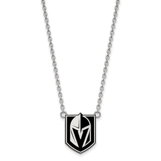 Sterling Silver Rhodium-plated NHL LogoArt Vegas Golden Knights Large Enamel Necklace