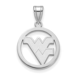 Sterling Silver Rhodium-plated LogoArt West Virginia University W-V Medium Circle Pendant
