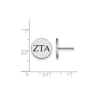 Sterling Silver Rhodium-plated LogoArt Zeta Tau Alpha Sorority Greek Letters Black Enamel Post Earrings