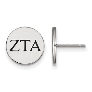 Sterling Silver Rhodium-plated LogoArt Zeta Tau Alpha Sorority Greek Letters Black Enamel Post Earrings