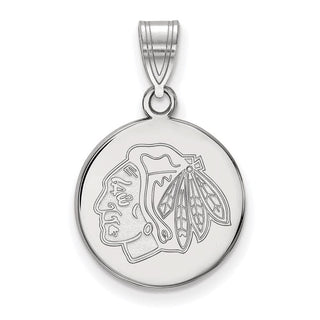 Sterling Silver Rhodium-plated NHL LogoArt Chicago Blackhawks Medium Disc Pendant