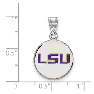 Sterling Silver Rhodium-plated LogoArt Louisiana State University L-S-U Medium Enameled Disc Pendant