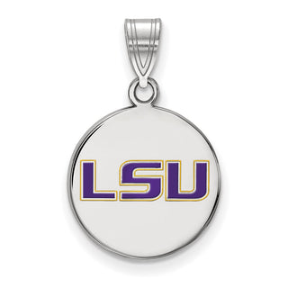Sterling Silver Rhodium-plated LogoArt Louisiana State University L-S-U Medium Enameled Disc Pendant