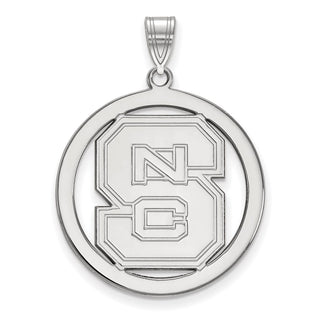 Sterling Silver Rhodium-plated LogoArt North Carolina State University N-C-S Large Circle Pendant