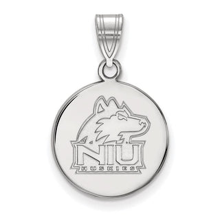 Sterling Silver Rhodium-plated LogoArt Northern Illinois University N-I-U Huskies Medium Disc Pendant