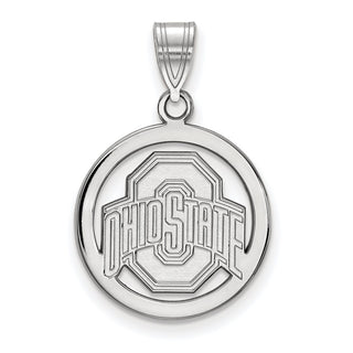 Sterling Silver Rhodium-plated LogoArt The Ohio State University Med Circle Pendant