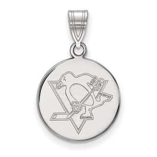 Sterling Silver Rhodium-plated NHL LogoArt Pittsburgh Penguins Medium Disc Pendant