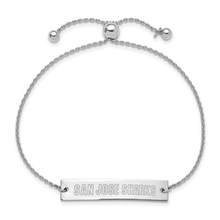 Sterling Silver Rhodium-plated NHL LogoArt San Jose Sharks Small Bar Adjustable 9 inch Bracelet