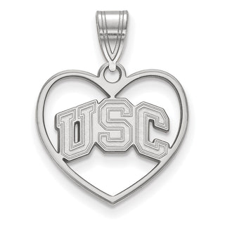 Sterling Silver Rhodium-plated LogoArt University of Southern California U-S-C Heart Pendant