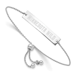 Sterling Silver Rhodium-plated NHL LogoArt Minnesota Wild Small Bar Adjustable 9 inch Bracelet