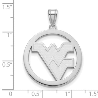 Sterling Silver Rhodium-plated LogoArt West Virginia University W-V Extra Large Circle Pendant