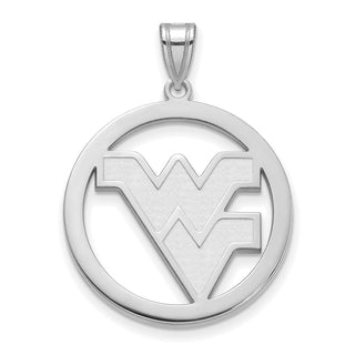 Sterling Silver Rhodium-plated LogoArt West Virginia University W-V Extra Large Circle Pendant