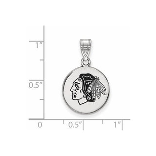 Sterling Silver Rhodium-plated NHL LogoArt Chicago Blackhawks Medium Enameled Disc Pendant