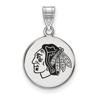 Sterling Silver Rhodium-plated NHL LogoArt Chicago Blackhawks Medium Enameled Disc Pendant