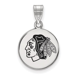 Sterling Silver Rhodium-plated NHL LogoArt Chicago Blackhawks Medium Enameled Disc Pendant