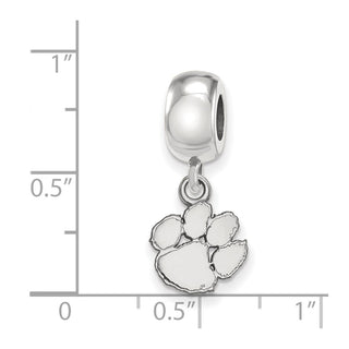 Sterling Silver Rhodium-plated LogoArt Clemson University Tiger Paw Extra Small Dangle Bead Charm