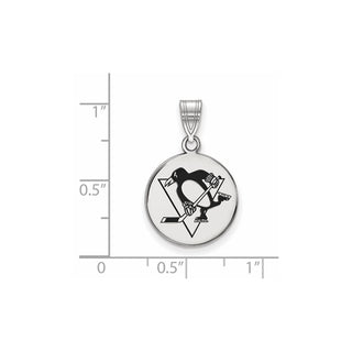 Sterling Silver Rhodium-plated NHL LogoArt Pittsburgh Penguins Medium Enameled Disc Pendant