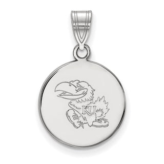 Sterling Silver Rhodium-plated LogoArt University of Kansas Jayhawk Medium Disc Pendant