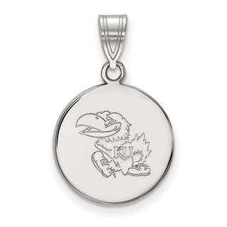 10k White Gold LogoArt University of Kansas Jayhawk Medium Disc Pendant
