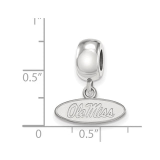 Sterling Silver Rhodium-plated LogoArt University of Mississippi Ole Miss Extra Small Oval Dangle Bead Charm