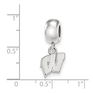 Sterling Silver Rhodium-plated LogoArt University of Wisconsin Letter W Extra Small Dangle Bead Charm