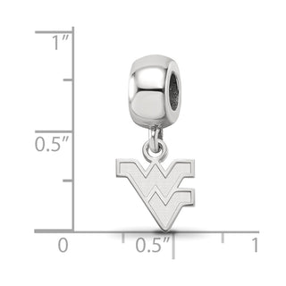 Sterling Silver Rhodium-plated LogoArt West Virginia University W-V Extra Small Dangle Bead Charm
