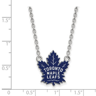 Sterling Silver Rhodium-plated NHL LogoArt Toronto Maple Leafs Large Enameled Pendant 18 inch Necklace