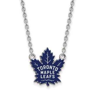 Sterling Silver Rhodium-plated NHL LogoArt Toronto Maple Leafs Large Enameled Pendant 18 inch Necklace