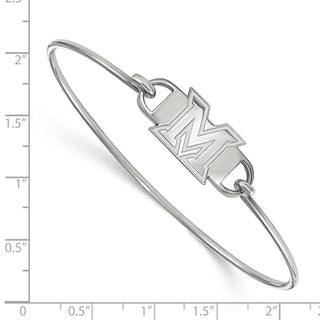 Sterling Silver Rhodium-plated LogoArt Miami University Ohio Letter M Small Center 7 inch Wire Bangle Bracelet