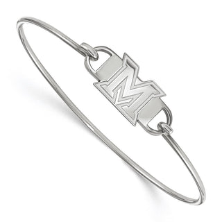 Sterling Silver Rhodium-plated LogoArt Miami University Ohio Letter M Small Center 7 inch Wire Bangle Bracelet