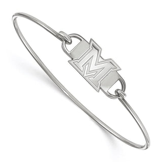 Sterling Silver Rhodium-plated LogoArt Miami University Ohio Letter M Small Center 7 inch Wire Bangle Bracelet