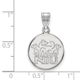 Sterling Silver Rhodium-plated LogoArt Northern Illinois University N-I-U with Huskies Medium Disc Pendant
