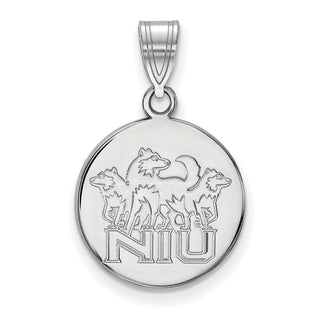 Sterling Silver Rhodium-plated LogoArt Northern Illinois University N-I-U with Huskies Medium Disc Pendant