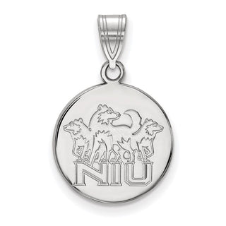 Sterling Silver Rhodium-plated LogoArt Northern Illinois University N-I-U with Huskies Medium Disc Pendant